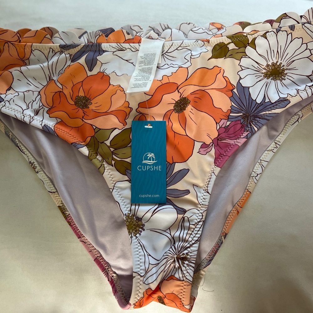 Cupshe Floral Bikini Bottom with Orange and Purple